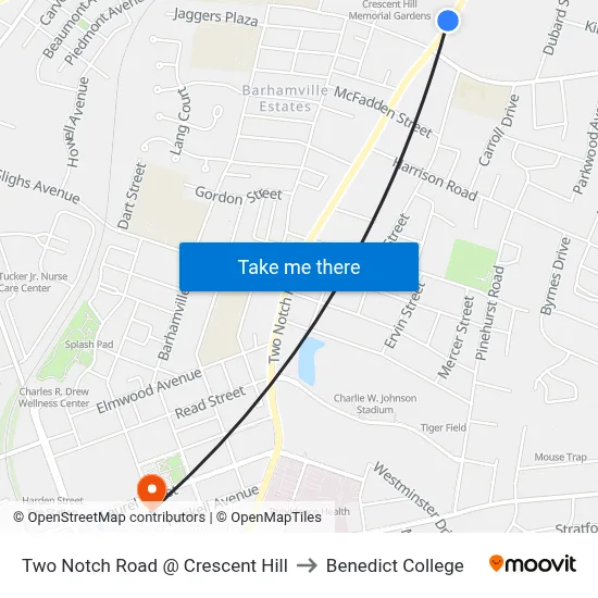 Two Notch Road @ Crescent Hill to Benedict College map