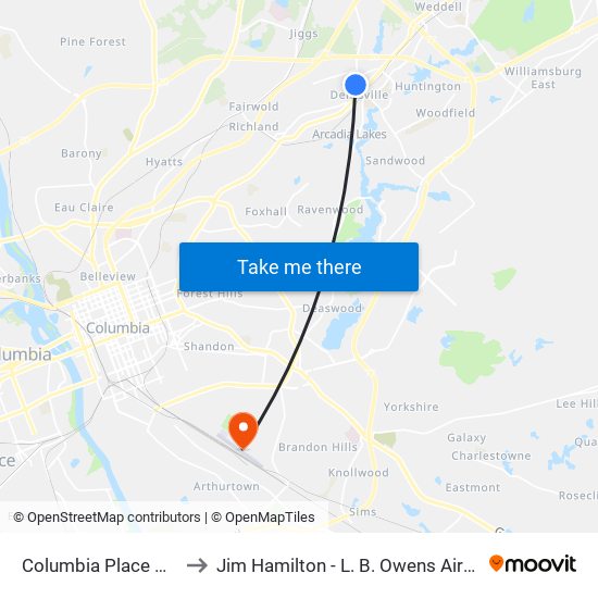 Columbia Place Mall to Jim Hamilton - L. B. Owens Airport map