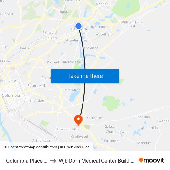 Columbia Place Mall to Wjb Dorn Medical Center Building 100 map