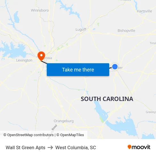 Wall St Green Apts to West Columbia, SC map