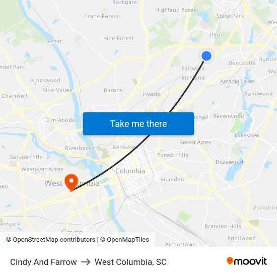 Cindy And Farrow to West Columbia, SC map