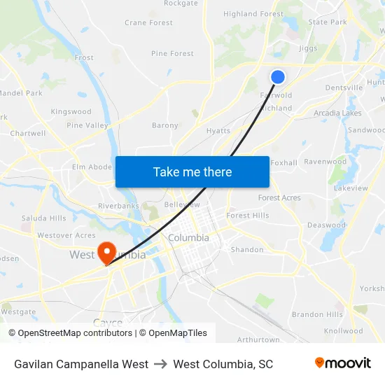 Gavilan Campanella West to West Columbia, SC map