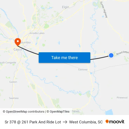 Sr 378 @ 261 Park And Ride Lot to West Columbia, SC map