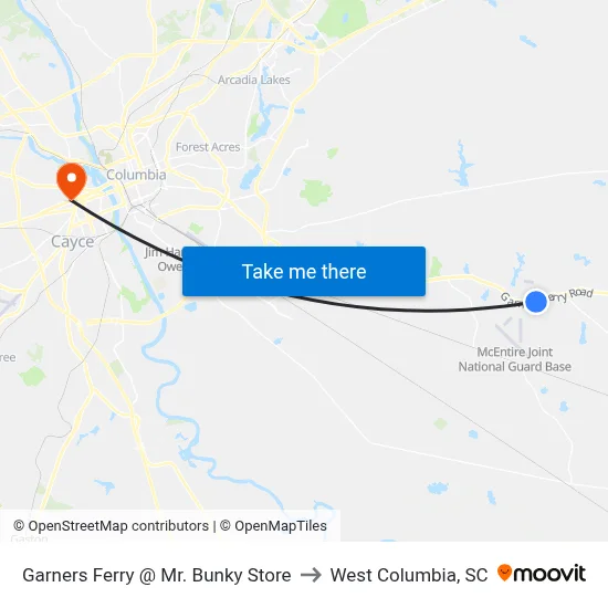 Garners Ferry @ Mr. Bunky Store to West Columbia, SC map
