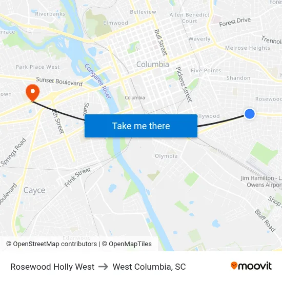 Rosewood Holly West to West Columbia, SC map