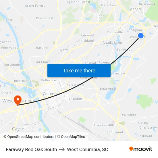 Faraway Red Oak South to West Columbia, SC map