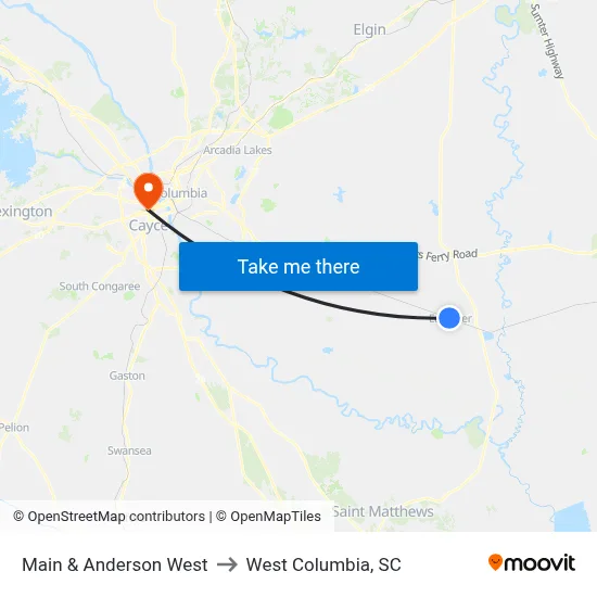 Main & Anderson West to West Columbia, SC map