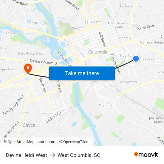 Devine Heidt West to West Columbia, SC map