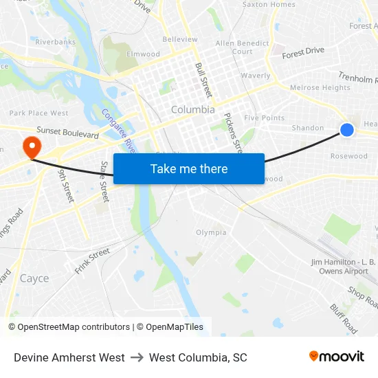 Devine Amherst West to West Columbia, SC map