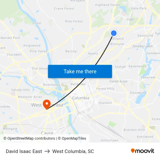 David Isaac East to West Columbia, SC map