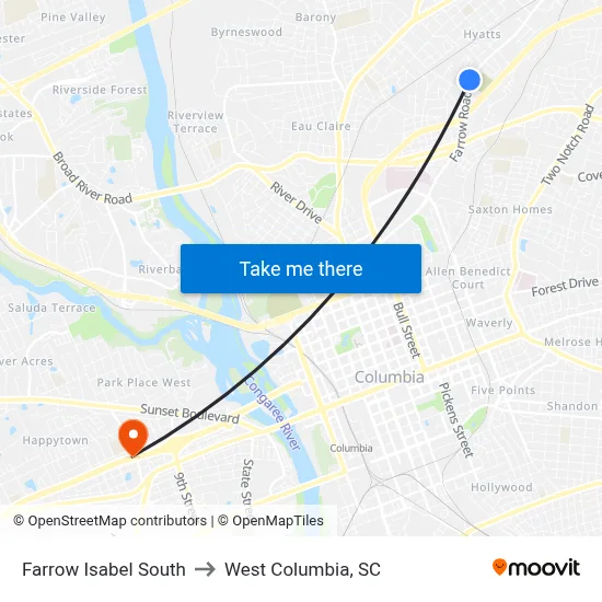 Farrow Isabel South to West Columbia, SC map