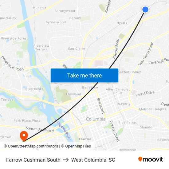 Farrow Cushman South to West Columbia, SC map