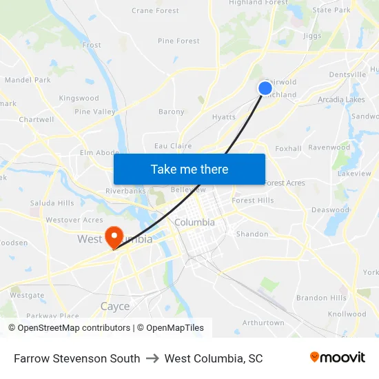 Farrow Stevenson South to West Columbia, SC map