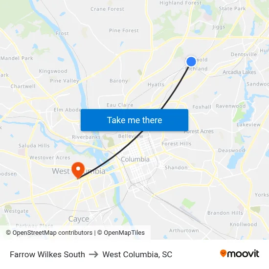 Farrow Wilkes South to West Columbia, SC map