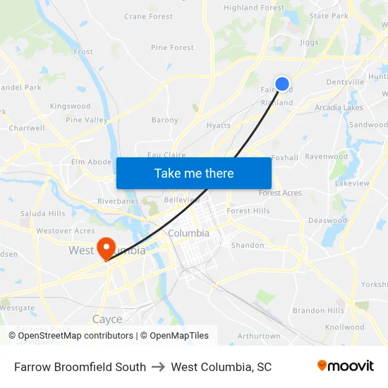 Farrow Broomfield South to West Columbia, SC map