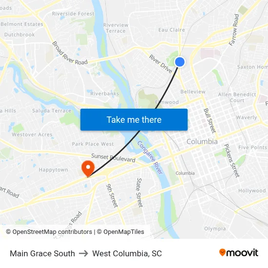 Main Grace South to West Columbia, SC map
