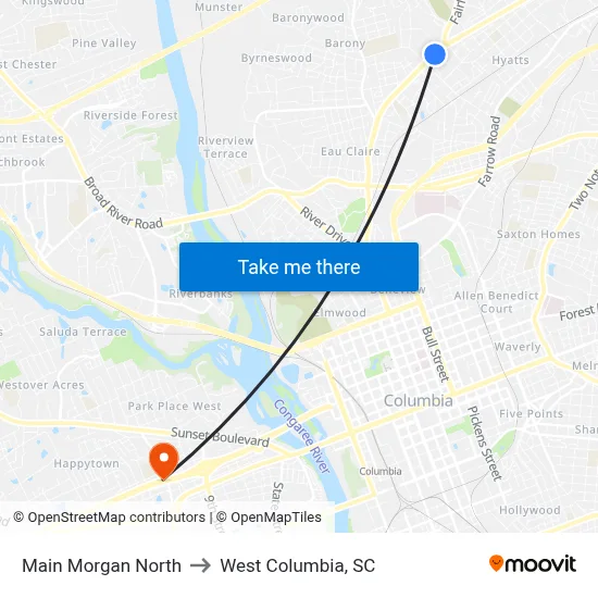 Main Morgan North to West Columbia, SC map