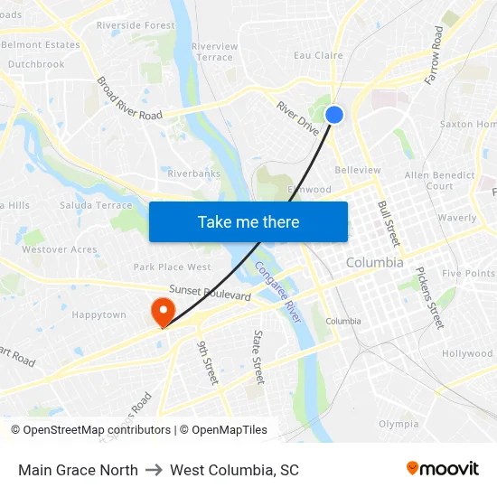 Main Grace North to West Columbia, SC map