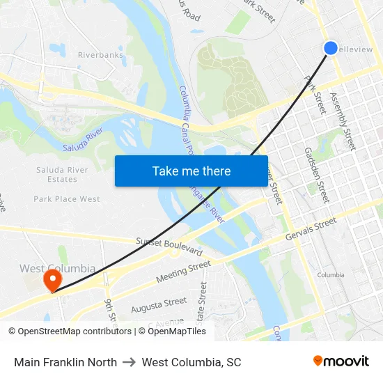 Main Franklin North to West Columbia, SC map