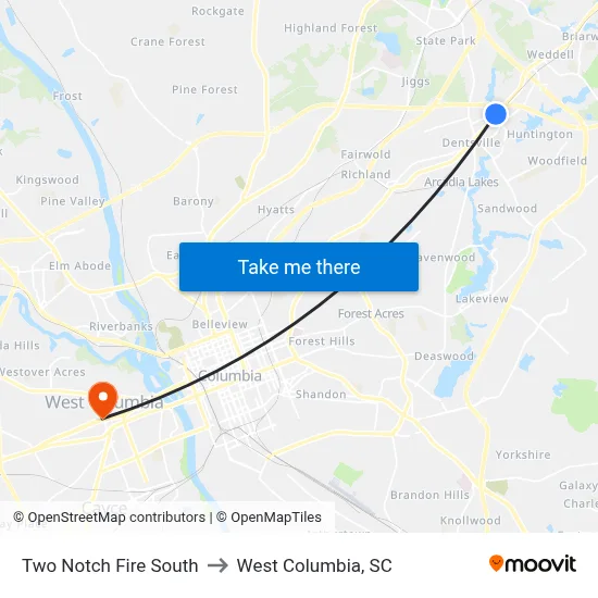 Two Notch Fire South to West Columbia, SC map