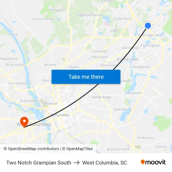 Two Notch Grampian South to West Columbia, SC map