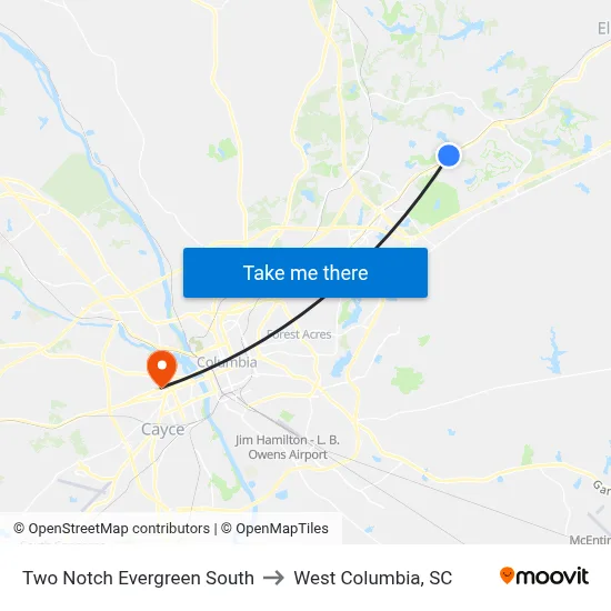 Two Notch Evergreen South to West Columbia, SC map