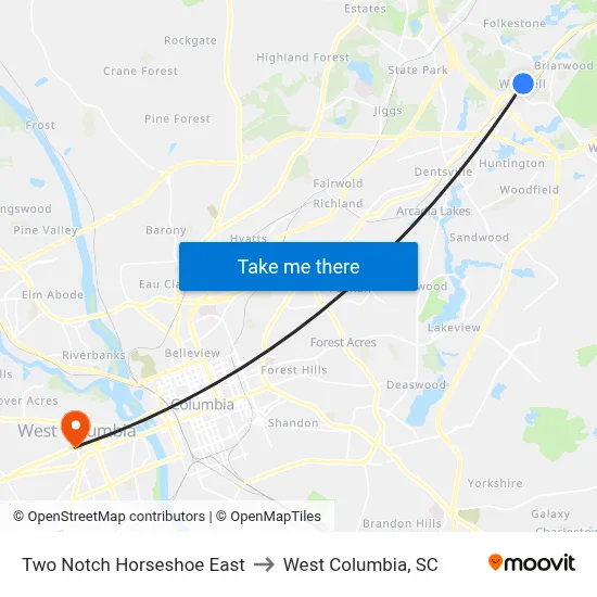 Two Notch Horseshoe East to West Columbia, SC map