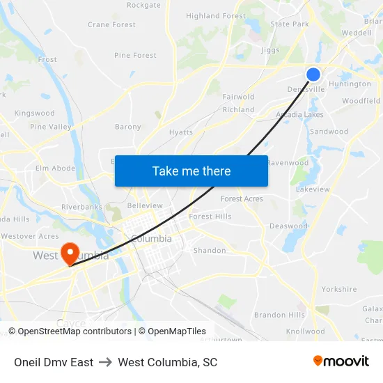 Oneil Dmv East to West Columbia, SC map