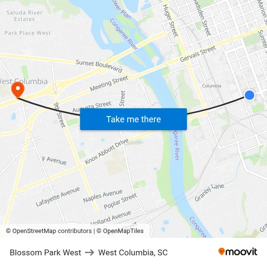 Blossom Park West to West Columbia, SC map