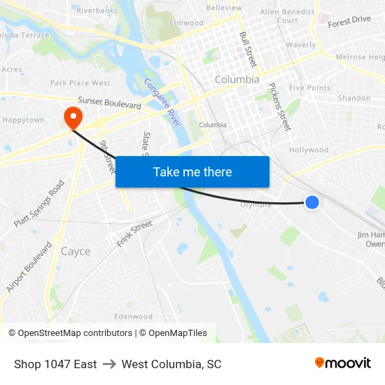 Shop 1047 East to West Columbia, SC map