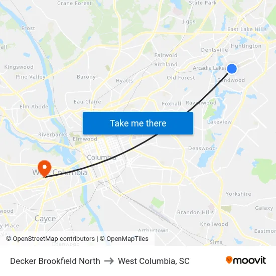 Decker Brookfield North to West Columbia, SC map
