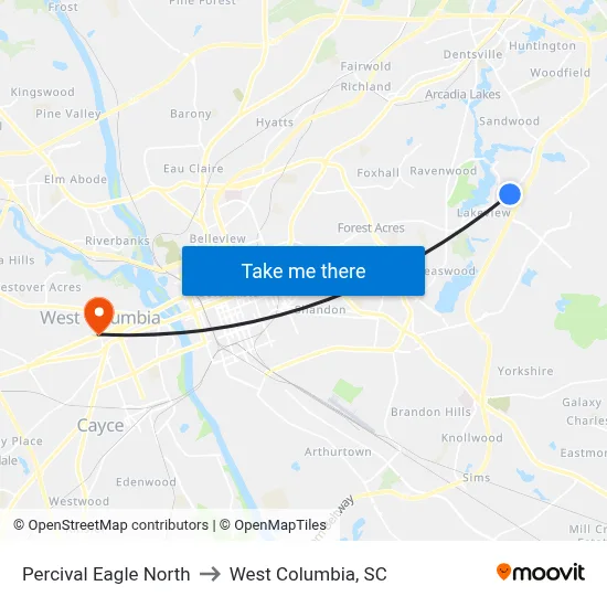 Percival Eagle North to West Columbia, SC map