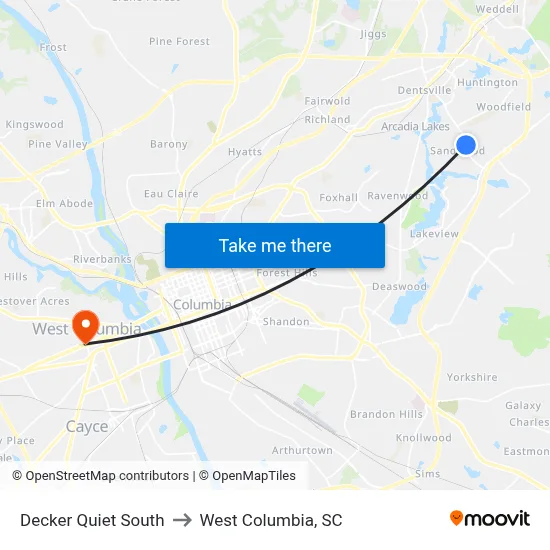 Decker Quiet South to West Columbia, SC map