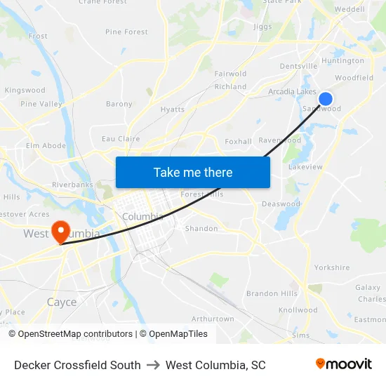 Decker Crossfield South to West Columbia, SC map