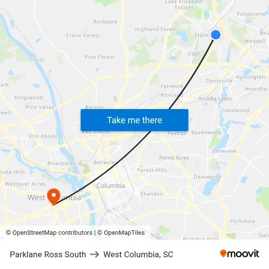 Parklane Ross South to West Columbia, SC map
