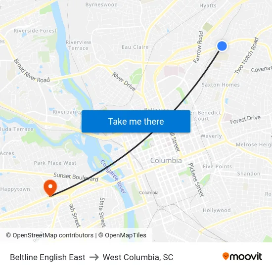 Beltline English East to West Columbia, SC map