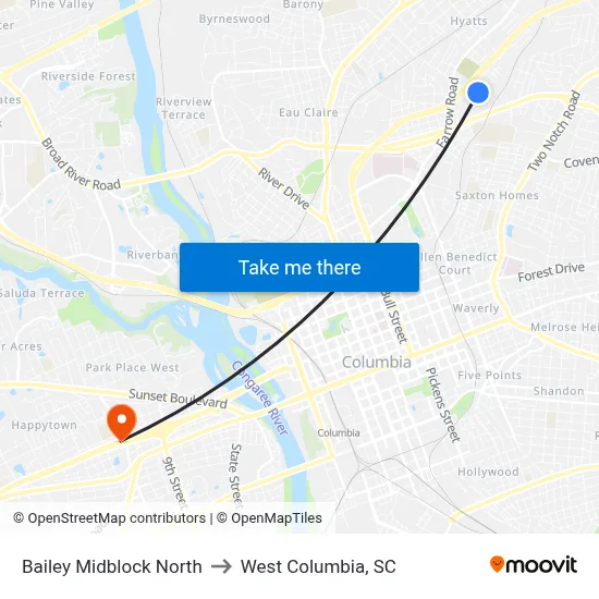 Bailey Midblock North to West Columbia, SC map