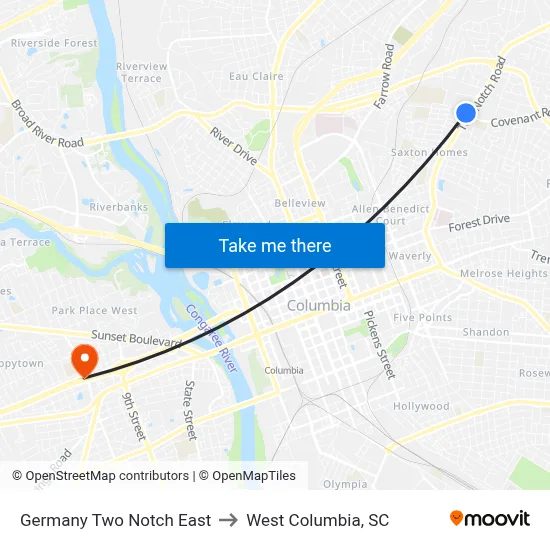 Germany Two Notch East to West Columbia, SC map