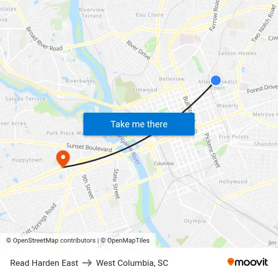 Read Harden East to West Columbia, SC map