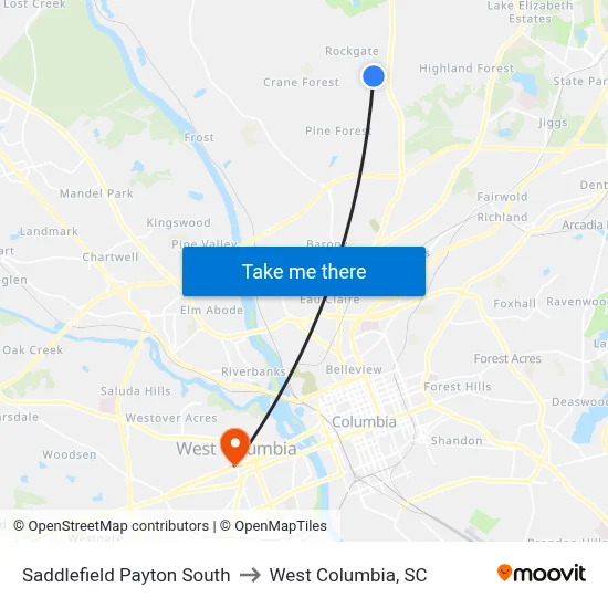 Saddlefield Payton South to West Columbia, SC map
