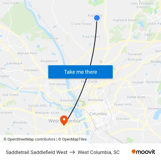 Saddletrail Saddlefield West to West Columbia, SC map