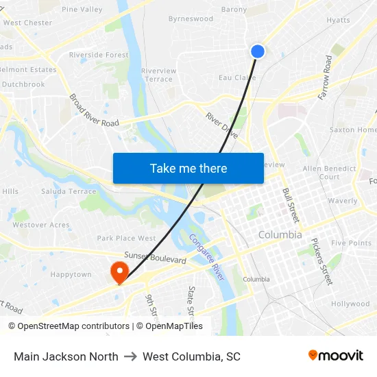 Main Jackson North to West Columbia, SC map