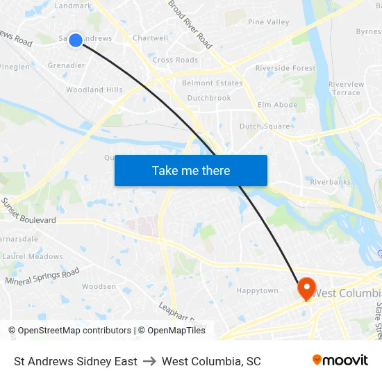 St Andrews Sidney East to West Columbia, SC map