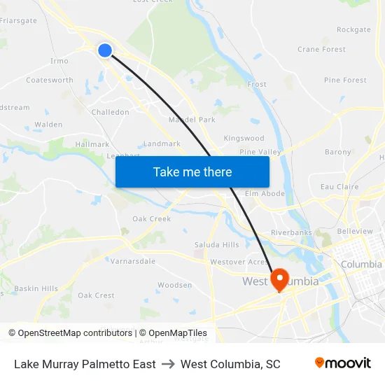 Lake Murray Palmetto East to West Columbia, SC map