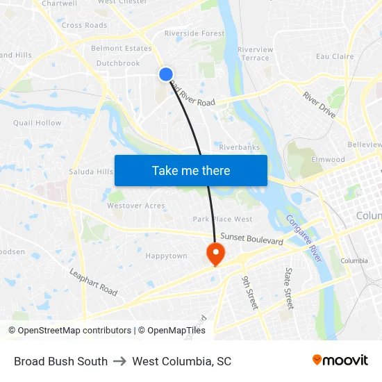 Broad Bush South to West Columbia, SC map