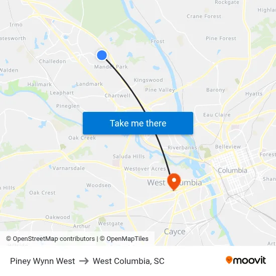 Piney Wynn West to West Columbia, SC map