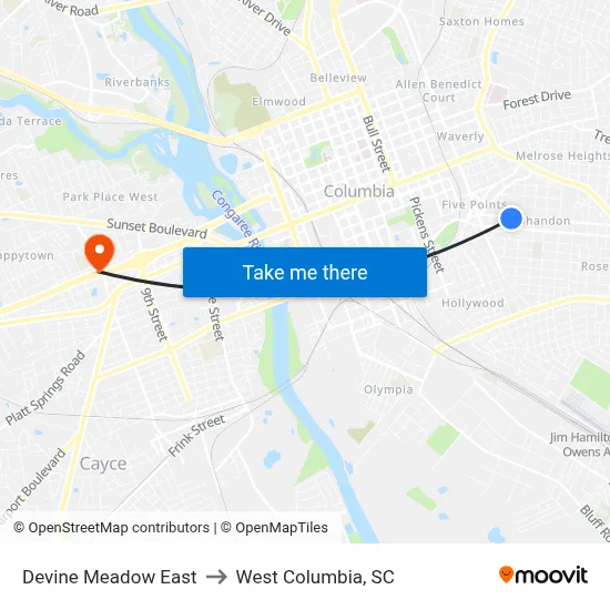 Devine Meadow East to West Columbia, SC map