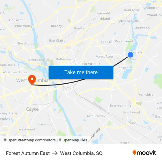 Forest Autumn East to West Columbia, SC map