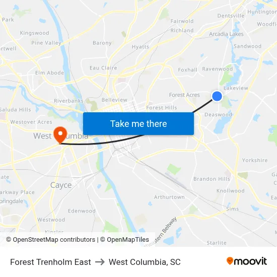 Forest Trenholm East to West Columbia, SC map