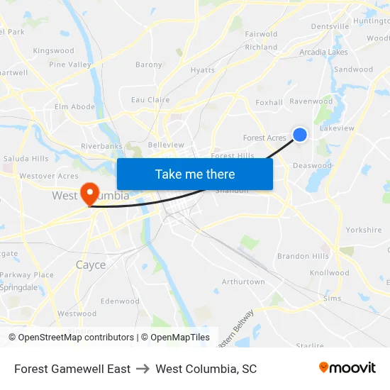 Forest Gamewell East to West Columbia, SC map